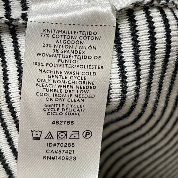 Loft Striped Women's Sweater Ruffle Cuff Boat Neck Black Cream Size M Medium - Picture 6 of 6